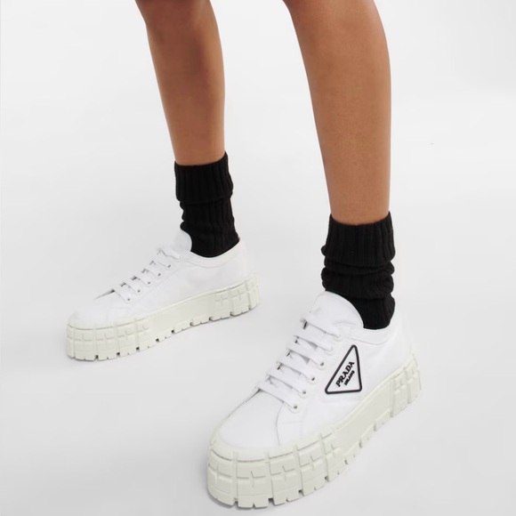 Prada Women's White Double Wheel Platform Sneaker - Picture 6 of 13